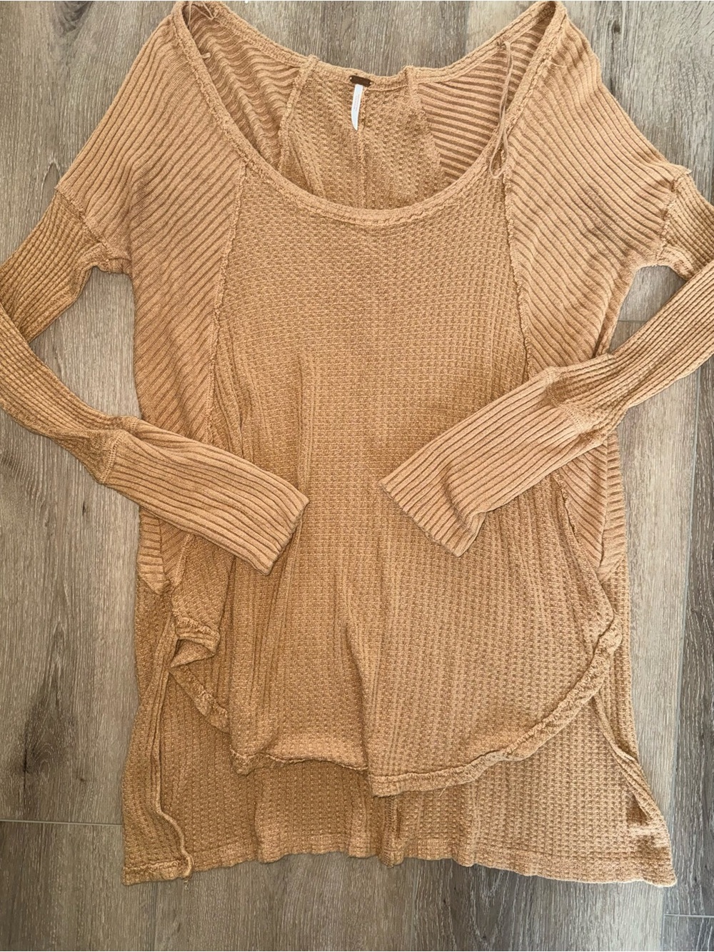 Free People Mustard Yellow Long Sleeve Oversized Thermal Top Shirt Small S